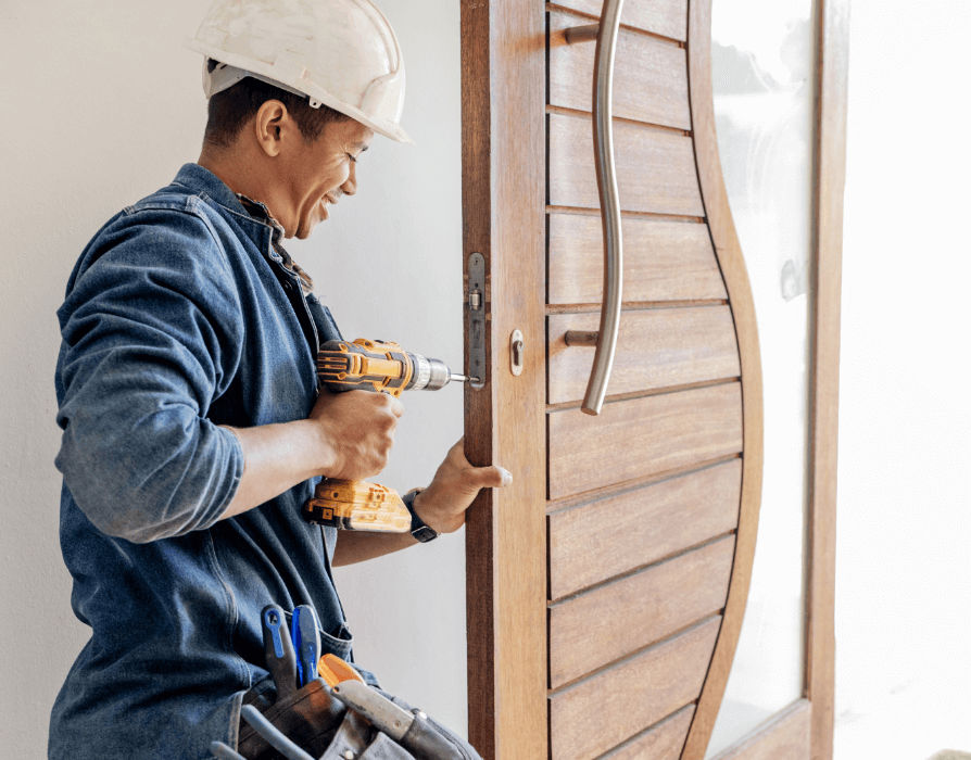Apartment entrance Door of Wood and Glass Kit Repair NYC